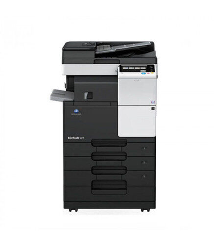 Refurbished Konica Minolta Bizhub C367 multifunction printer in a white office setting.
