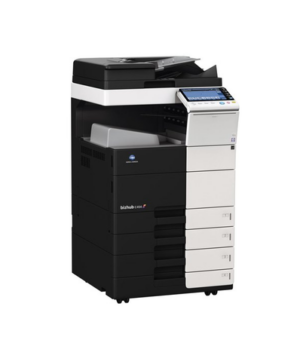 Refurbished Konica Minolta Bizhub C554 multifunction printer in an office setting.