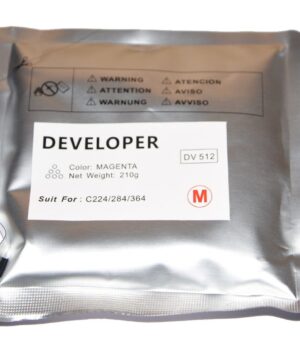 Bottle of Bizhub DV512M Magenta Developer Powder for Konica Minolta printers.